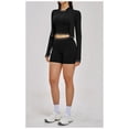 thumbnail image 2 of PISONIC Womens Workout Sets Color Block Long Sleeve Jacket with Tank Top and High Waisted Shorts Gym Athletic Sets, 2 of 7