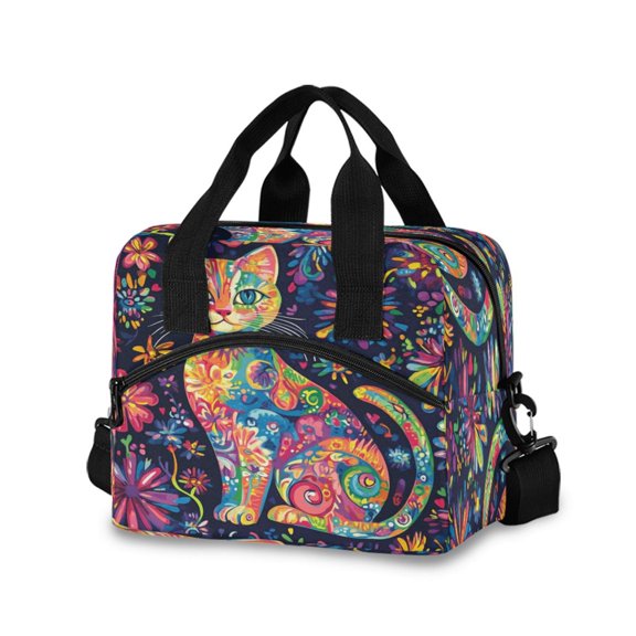 Lunch Bag Portable Crossbody Meal Bag Cooler Bag Insulated Lunch Bag Food Bag Handheld & Crossbody Design Colored Beautiful Cat
