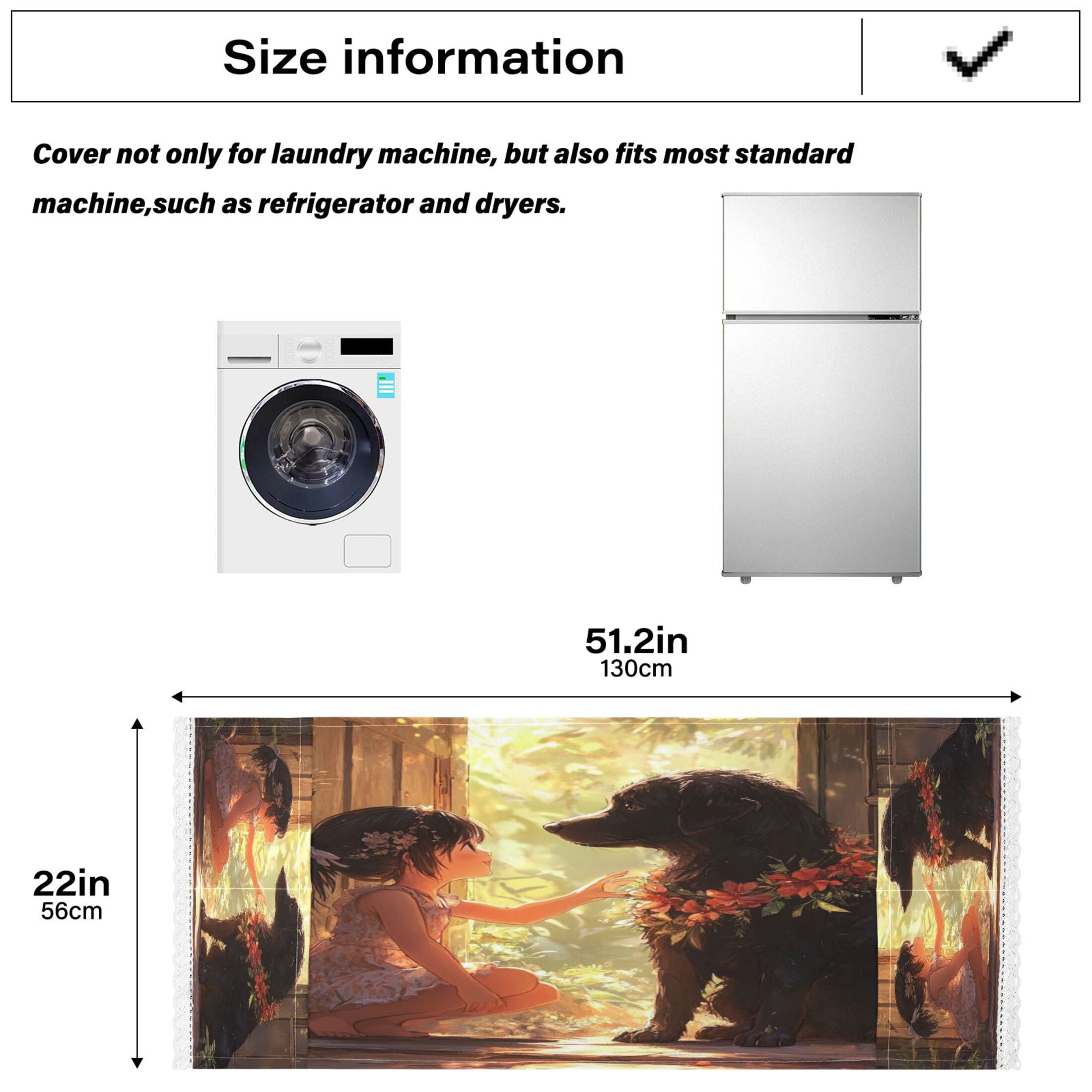 Black Dog with GirlWasher and Dryer Covers Dust-Proof and Oil Resistant Fridge Cover with 4 Storage Pockets Washing Machine Top Cover for Laundry Kitchen Home 51.2 x 22 In