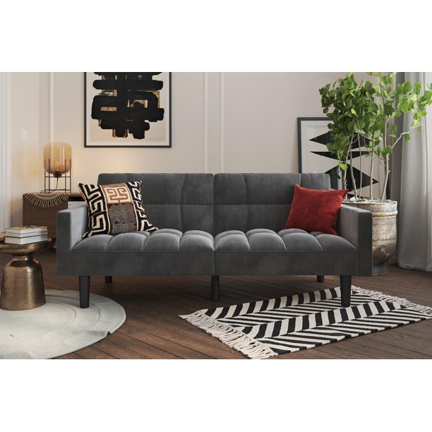 Dhp Harper Convertible Sofa Sleeper Futon With Arms Grey Microfiber Gray Walmart Com