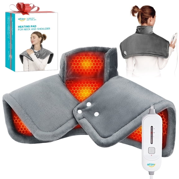 Heating Pad for Neck and Shoulders Pain Relief Cramps ALLJOY, 25"x18" Skin-Friendly Heated Neck Wrap 3 Fast Heat Setting with Auto Shut Off for Home and Office, Machine Washable, Gray