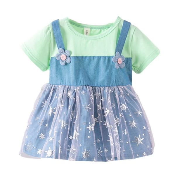 Besolor Tenues d'Été pour Bébés Filles Robes Mignonnes à Fleurs Col Rond Manches Courtes Robe Trapèze 1-4 Ans