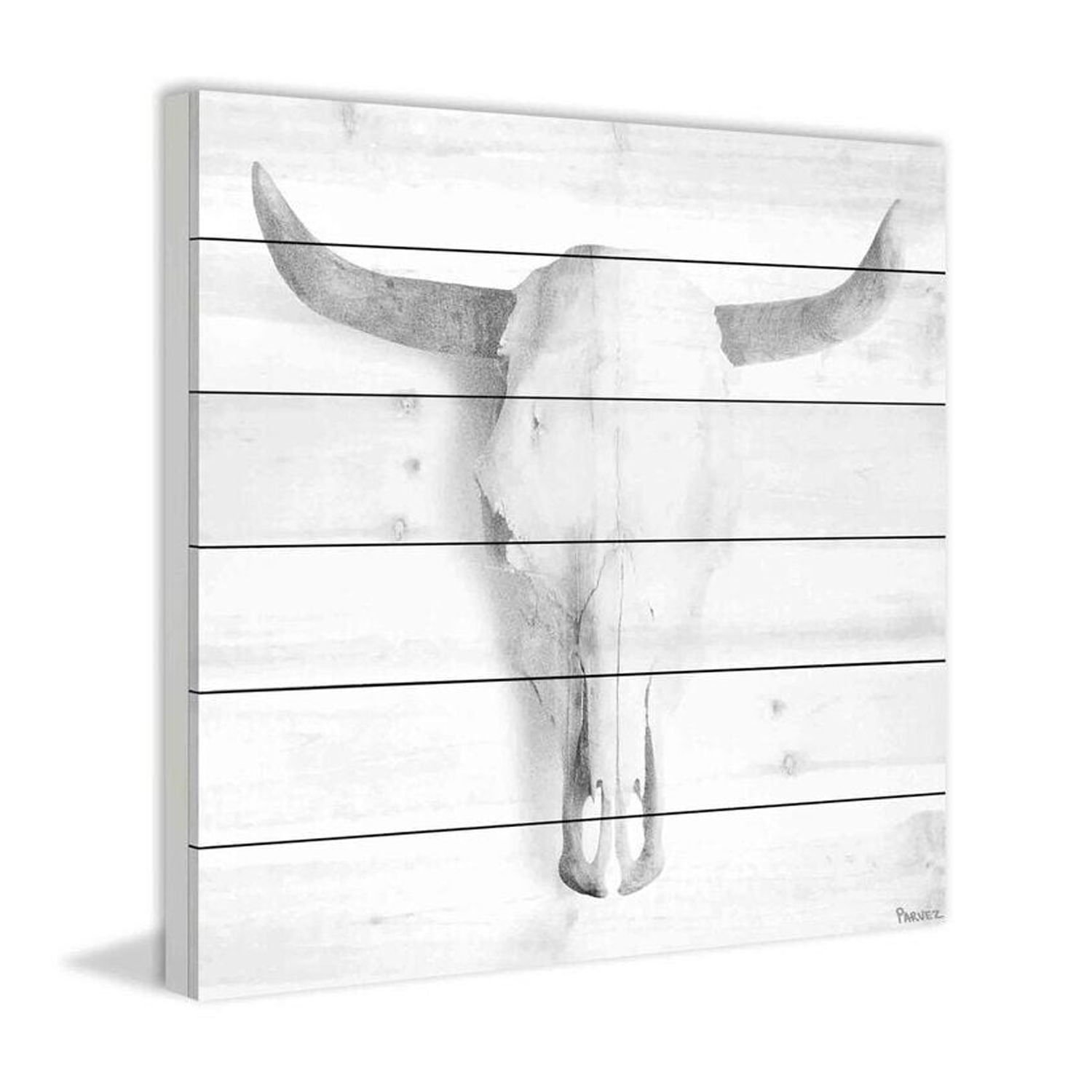 HomeStock Global Glam Horned Skull Painting Print on White Wood, Contemporary Wall Decor: Abstract, Digital Art Prints, and Modern Style for Your Home