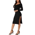thumbnail image 3 of INSPIRE CHIC Women's Fashion Long Sleeve Slim Fit Ribbed Knit Sweater Midi Dresses Black L, 3 of 5