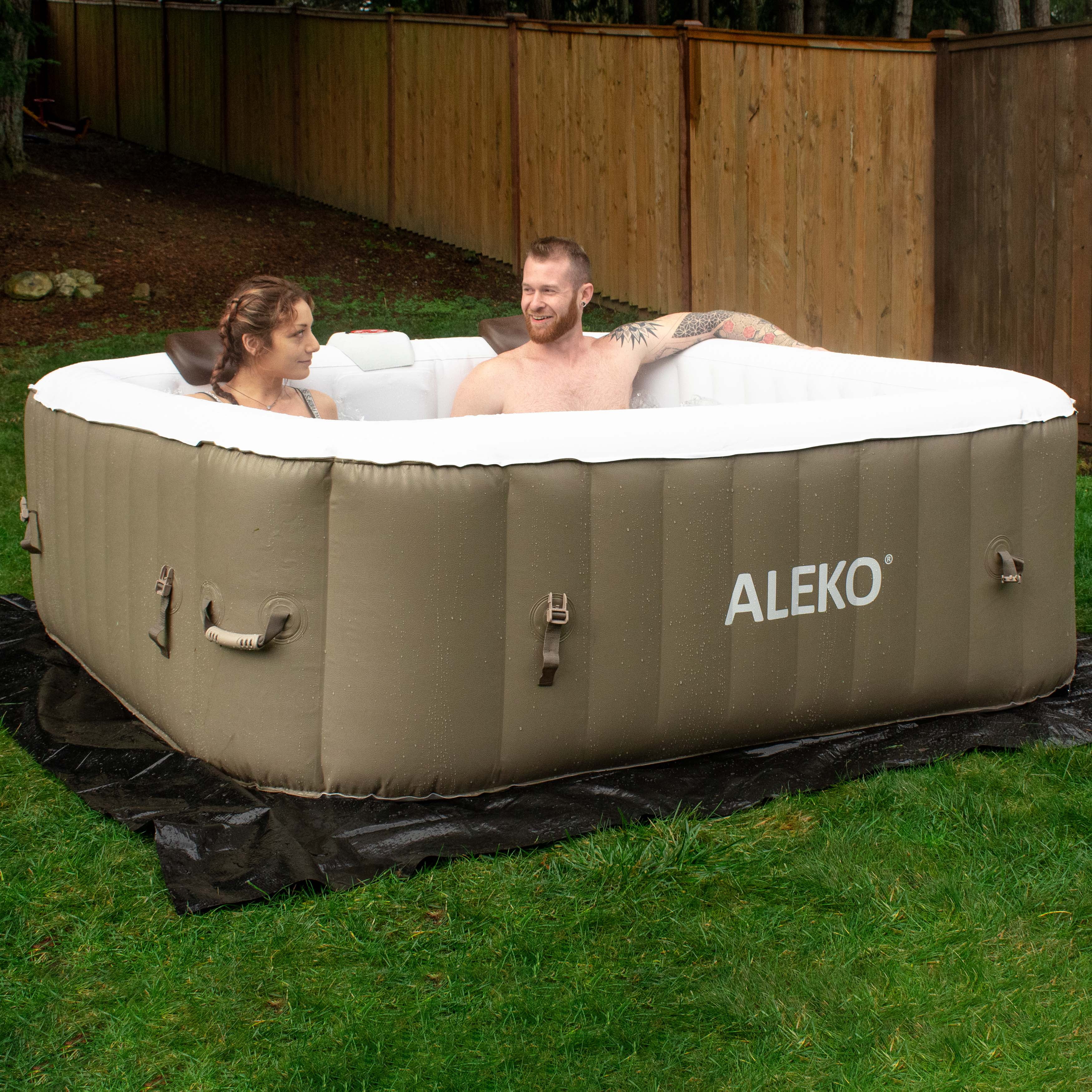 ALEKO 6 Person 130 Jet Outdoor Inflatable Hot Tub Spa with Cover