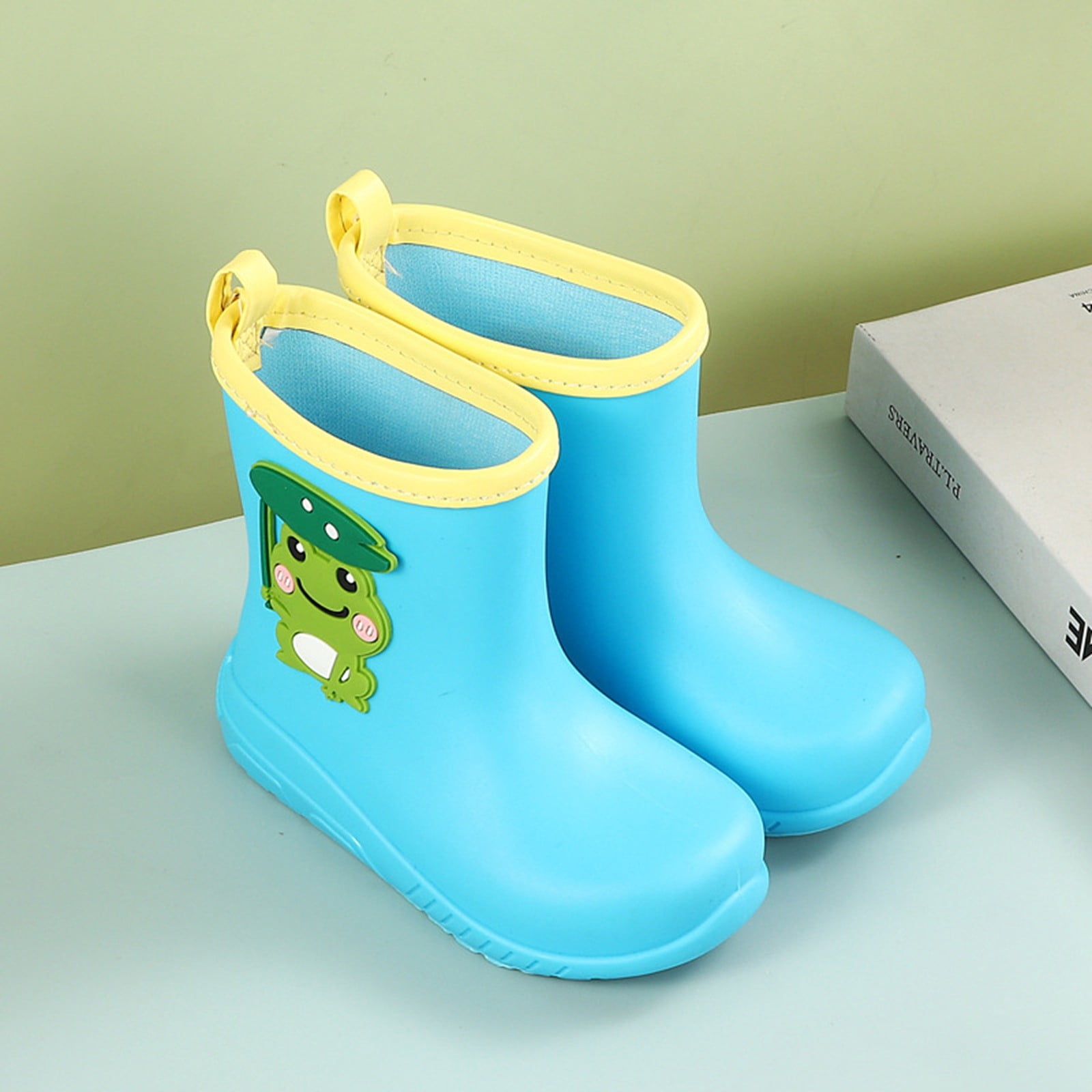 Wuxian Toddler Boys Rain Boots Cute Cartoon Graphic Anti-Slip Rubber Soles Lightweight Outdoor Ankle Booties Waterproof Easy On Shoes,Blue,8-10 Years