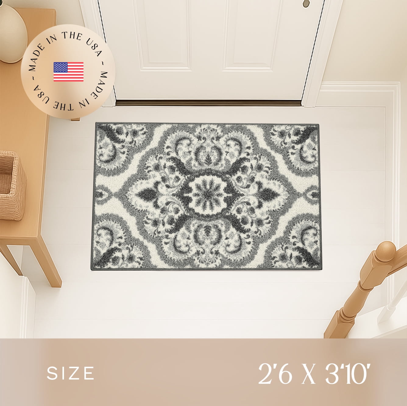 Maples Rugs Vivian Transitional Medallion Grey Washable Entryway Area Rug, 2'6 x 3'10