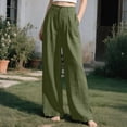 thumbnail image 2 of Womens Casual Wide Leg Solid Color Pants, High Waisted Button Down Straight Long Trousers Palazzo Pants, Plain Trendy Beach Casual Going Out Womens Pants Army Green L, 2 of 5