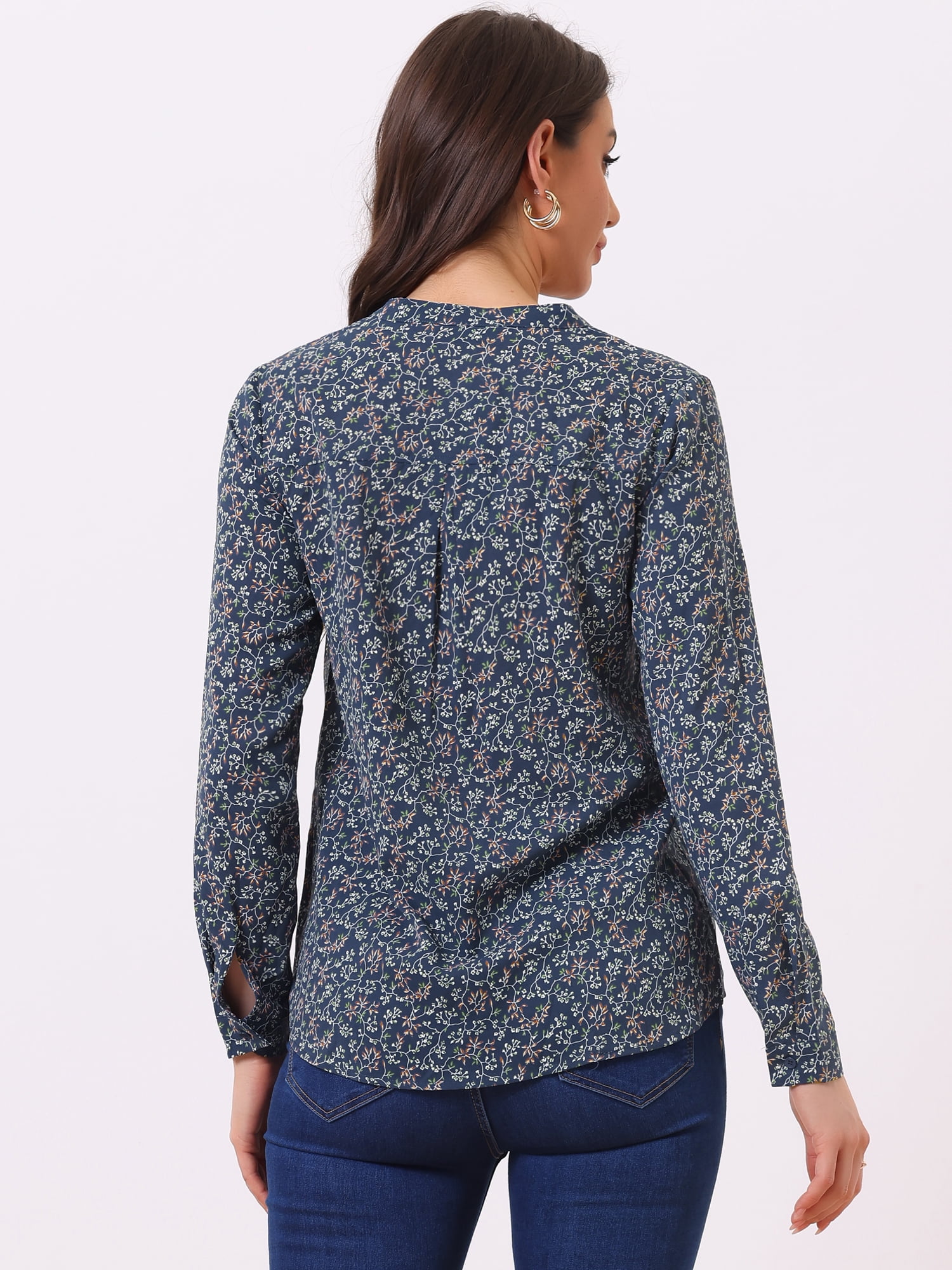 DARING DIVA Women's V Neck Tunic Top Button Up Blouse XL Dark Grey Blue