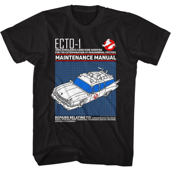 The Real Ghostbusters Ecto1 Manual Black Adult T-Shirt Xlt