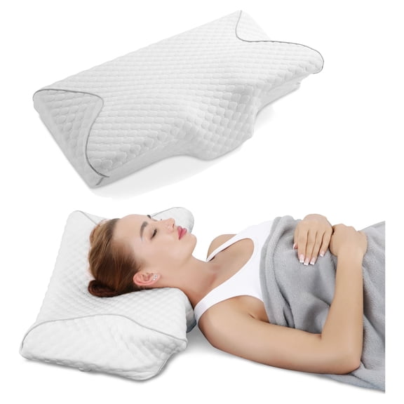 Memory Foam Pillow Adjustable Cervical Orthopedic Pillow for Back Sleepers Side Sleepers Stomach Sleepers Improve Sleep Quality with Washable Cover-White