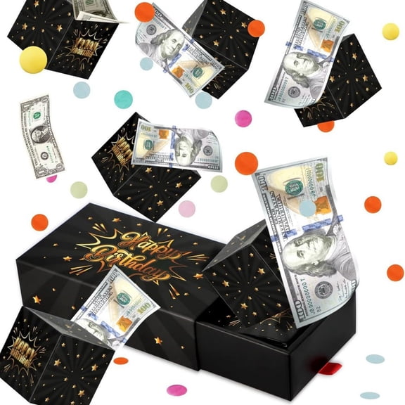 Birthday Money Bank - Cash Gift Idea, Black Gold Money Box for Savings & Celebrations
