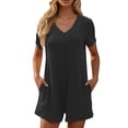 thumbnail image 1 of yoeyez Plus Size Shorts Overalls for Women,Ladies Solid Color Athletic V Neck Jumpsuits Wide Leg Short Sleeve Workout Playsuit Rompers Ladies Pajamas Womens Pants Black,XL, 1 of 7