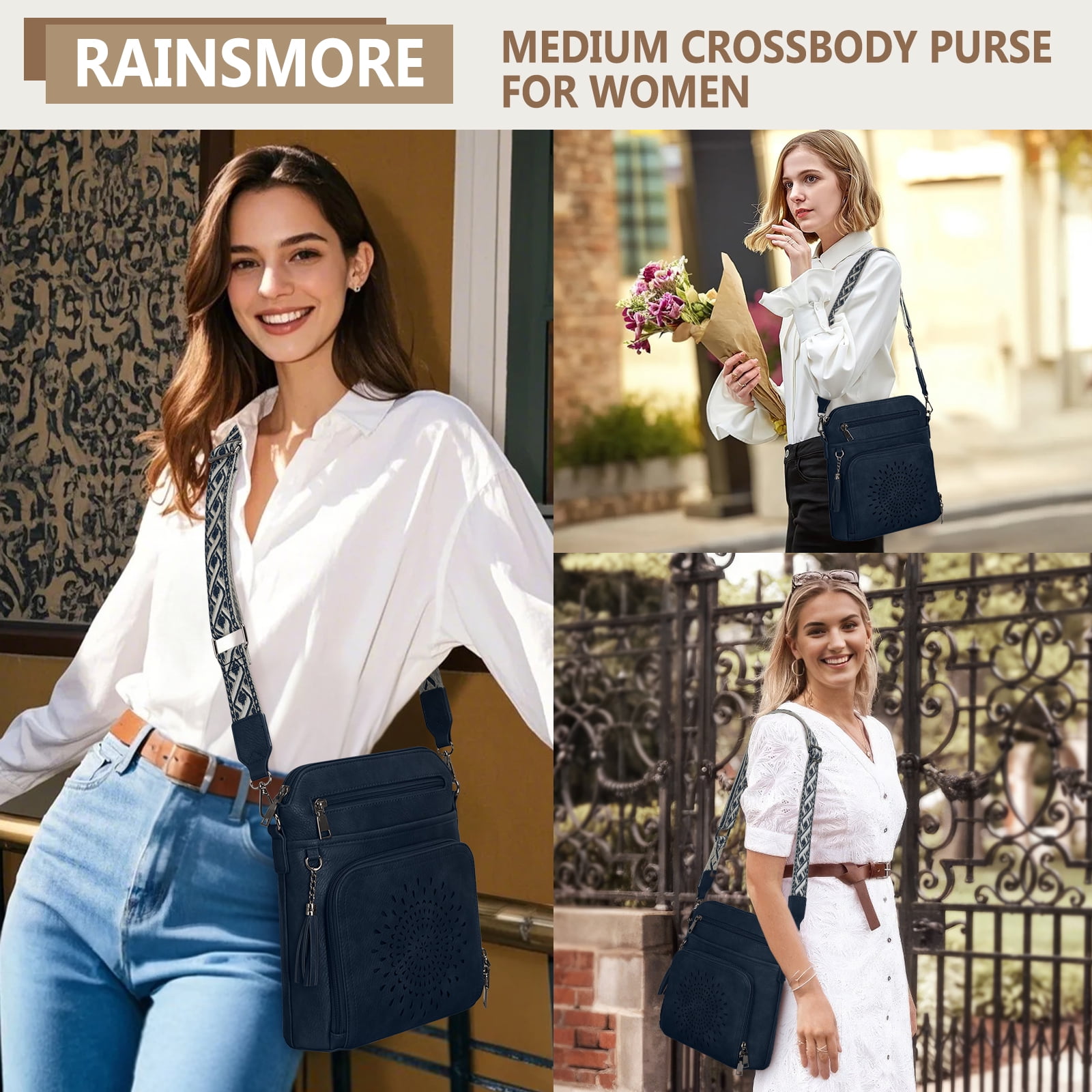 RAINSMORE Crossbody Bags for Women Leather Crossbody Purse Designer Womens Shoulder Handbags Trendy Cross Body Purse,Blue
