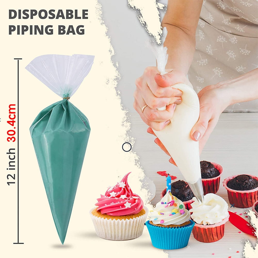100pcs Disposable Pastry Icing Piping Bag Cream Cupcake Decorating & 6 Nozzles 
