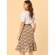 thumbnail image 5 of Falda vintage Allegra K con volantes en la cintura elástica de otoño floral Naranja azul M, 5 of 6