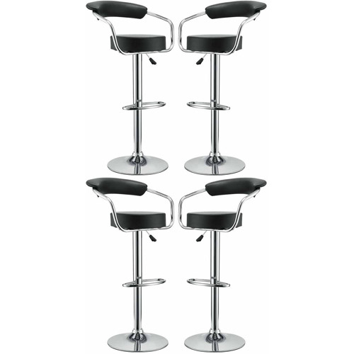 Modway Diner Bar Stool with Leather Seat, Set of 4 in Black