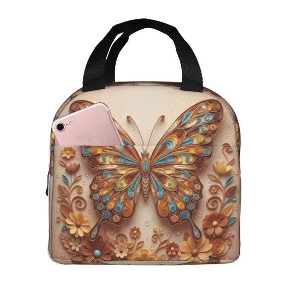 Butterfly Lunch Bag Flower Boho Insulated Lunch Box Reusable Cooler Tote For Women Men Work Office Picnic Travel