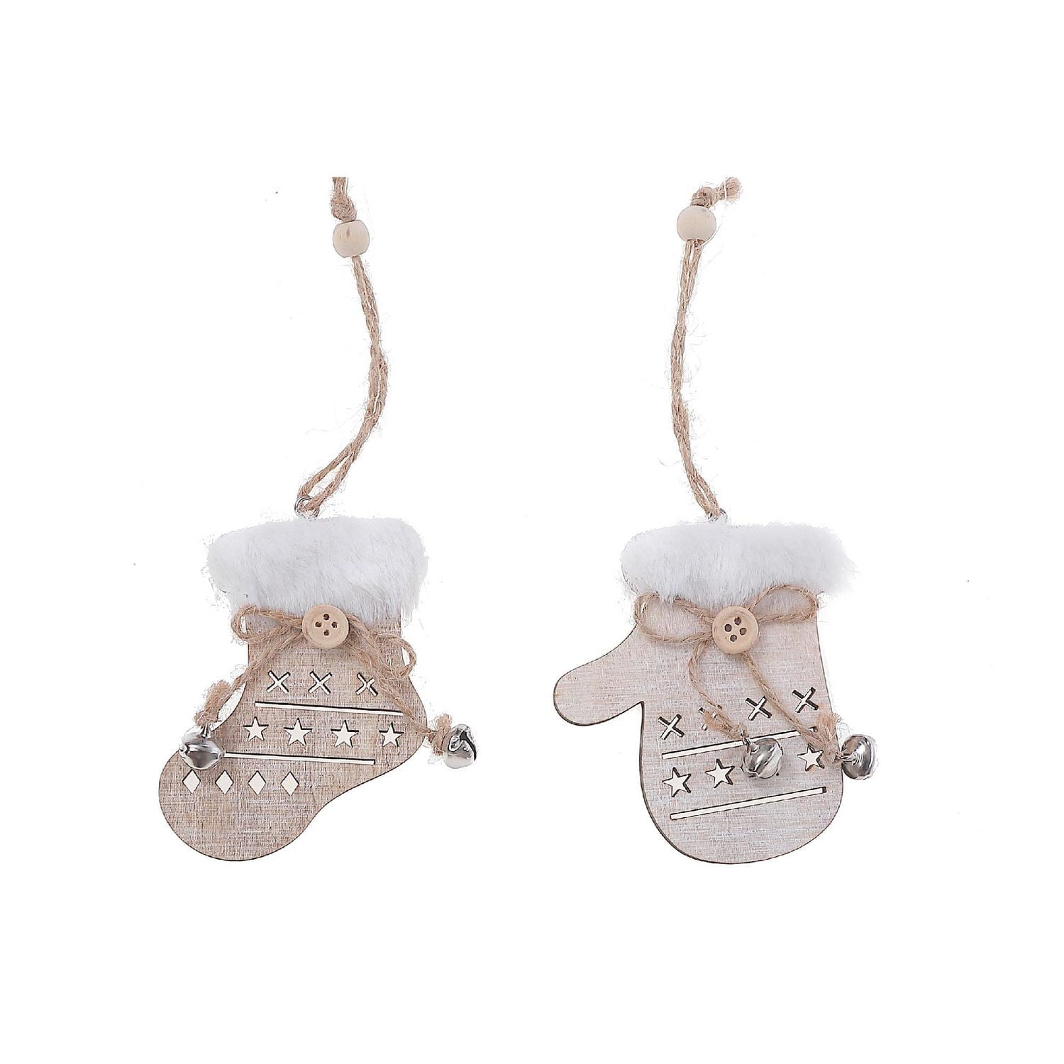 Christmas Mitt Boot Ornement En Bois - Ensemble De 6