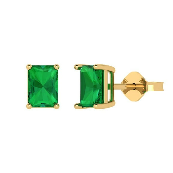 Clara Pucci 1Ct Emerald Emerald Cut VVS1 Push Back Stud 18k Solid hypoallergenic Gold Designer Earrings For May