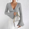 thumbnail image 3 of SNKSDGM Women's Plus Casual Easter Shirt Tops for Women Plus Size Women's Deep V Neck Long Sleeve Wrap Crop Tops Womens Tops Dressy Blouses, 3 of 5