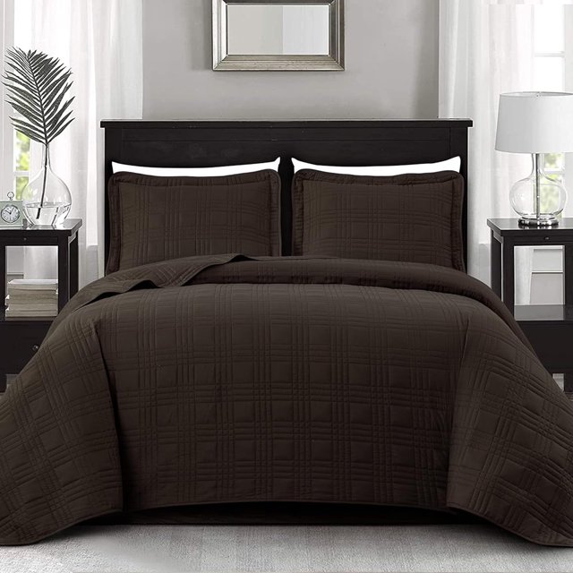 Juego de edredón tamaño king de 3 piezas en marrón, colcha liviana para todas las estaciones, colcha tamaño king extragrande de 118" x 106"