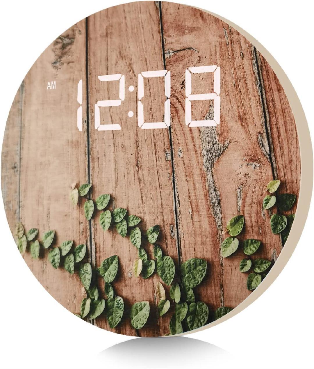 Digital Wall Clock, USB Powered Vintage Plank Striped Rattan Design, 12 ...