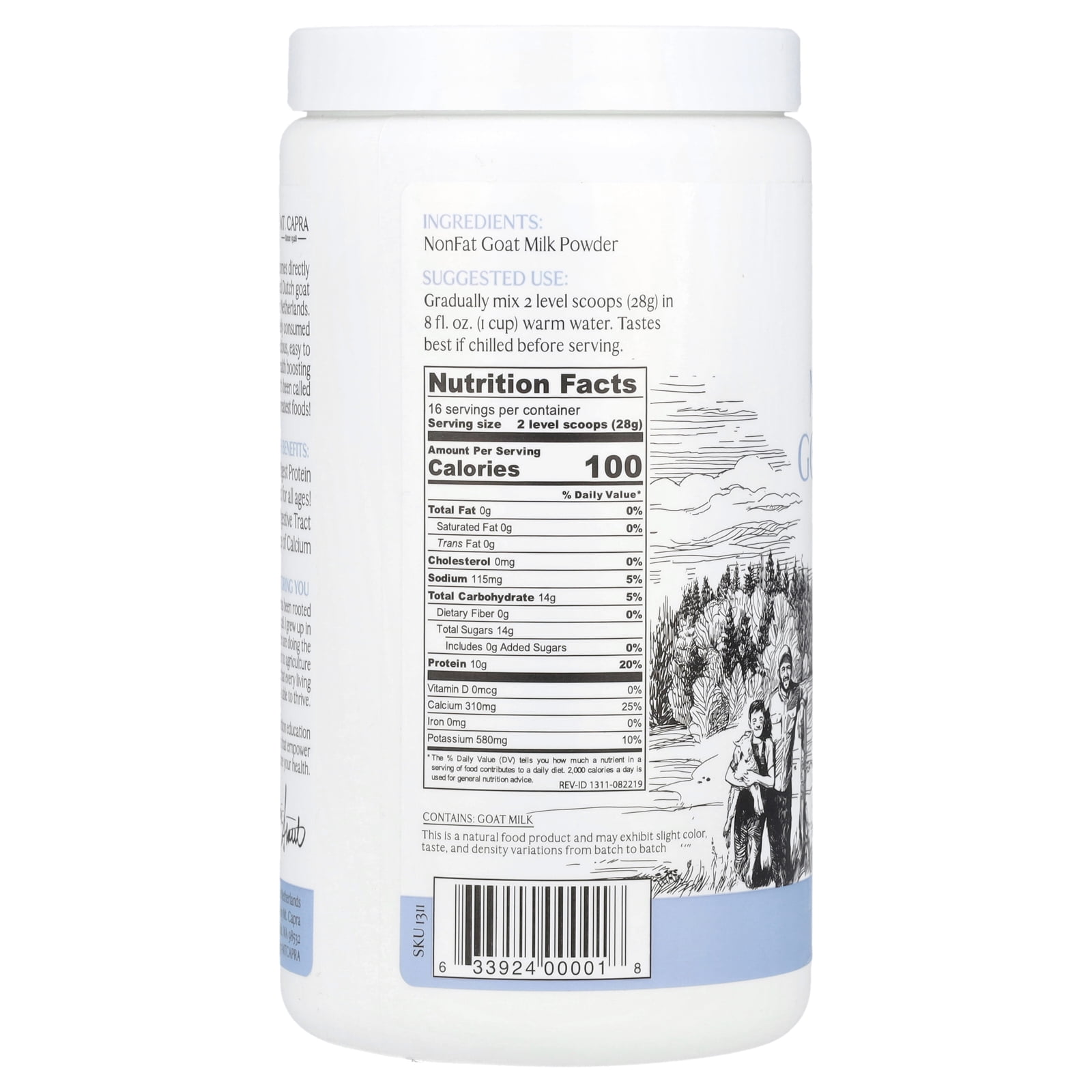 Mt. Capra Nonfat Goat Milk, 1 lb (453 g)