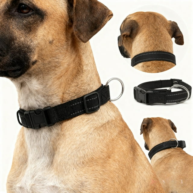 Double Layer Fabric Dog Collar with Breathable Reflective Design for Senior Comfort and