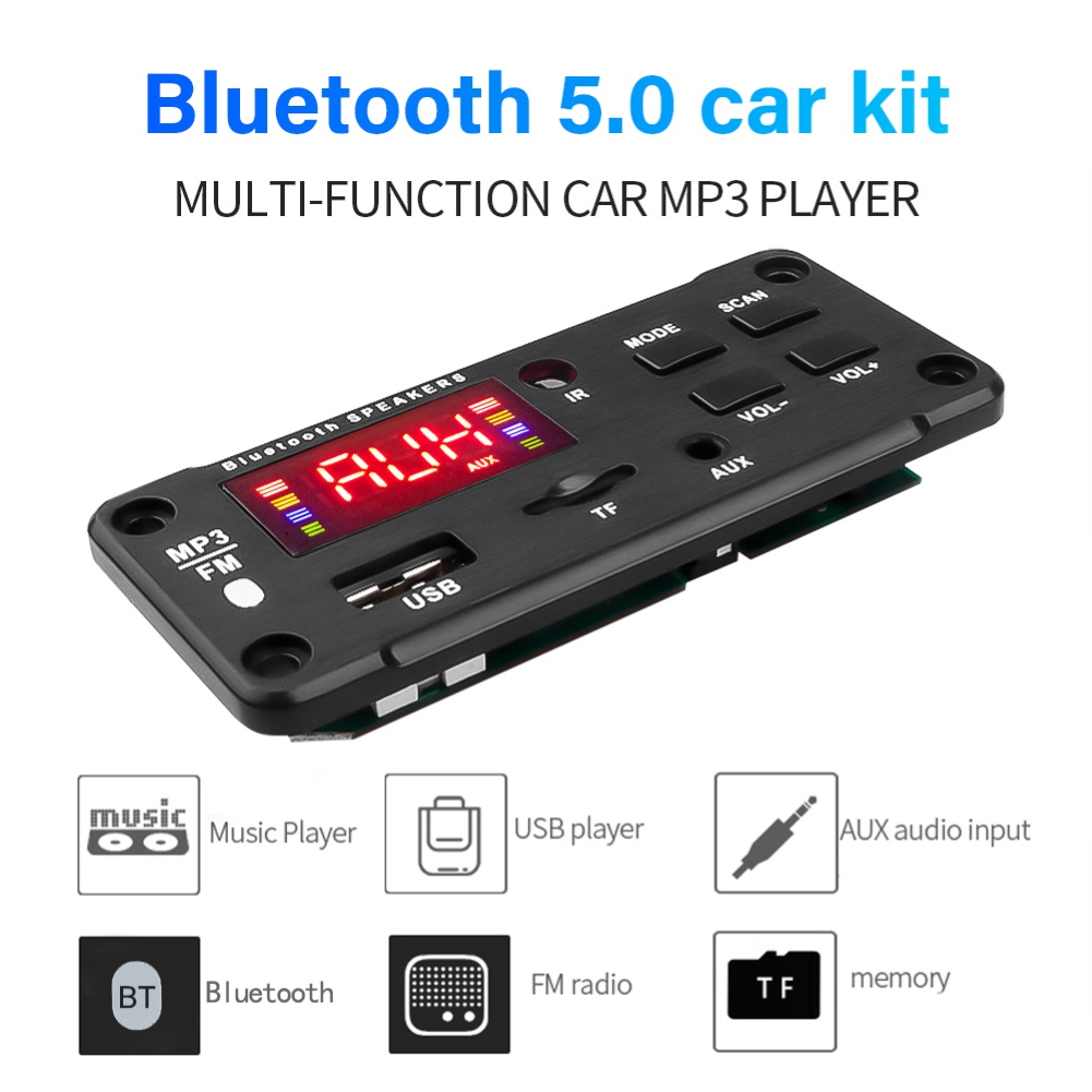Besufy Bluetooth 5.0 MP3 Decoder Board FM Radio TF USB AUX Audio Module for Car Speaker - image 1 of 7