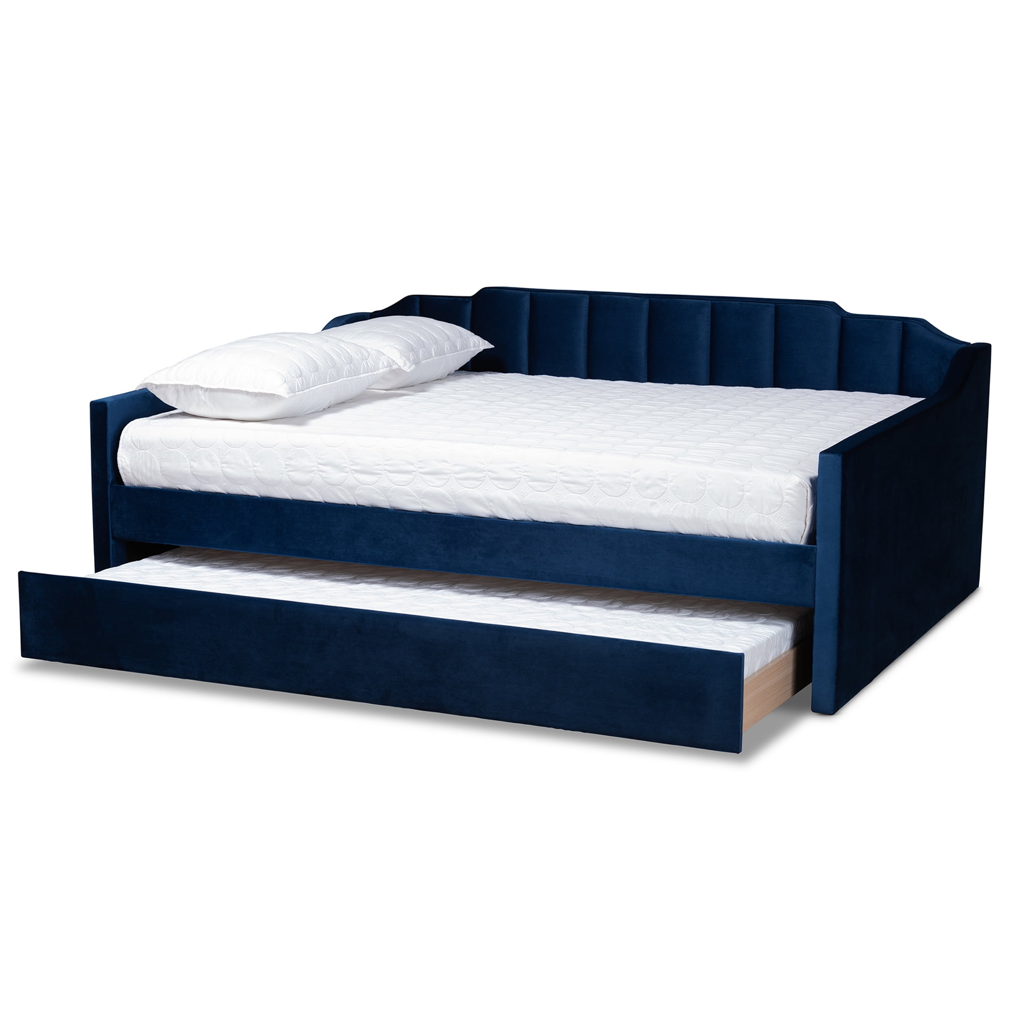 Baxton Studio Lennon Contemporary Engineered Wood with Trundle Daybed, Queen, Navy Blue