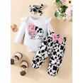 thumbnail image 2 of Wassery Baby Girls 3Pcs Fall Winter Outfits Set 3 6 9 12 18 Months Infant Girl Pants Set Long Sleeve Cow Print Jumpsuits Long Pants + Headband Set, 2 of 6