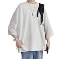 thumbnail image 3 of Camiseta holgada de media manga para hombre, camiseta informal de moda con cuello redondo y fibra química mezclada de Color puro para ir de compras, 3 of 8