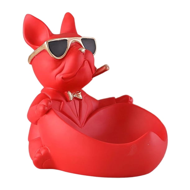 Bandeja de almacenamiento de estatua de perro, estatuilla de perro, figuras de animales abstractas de resina, escultura de perro, bandeja de dulces pa Rojo