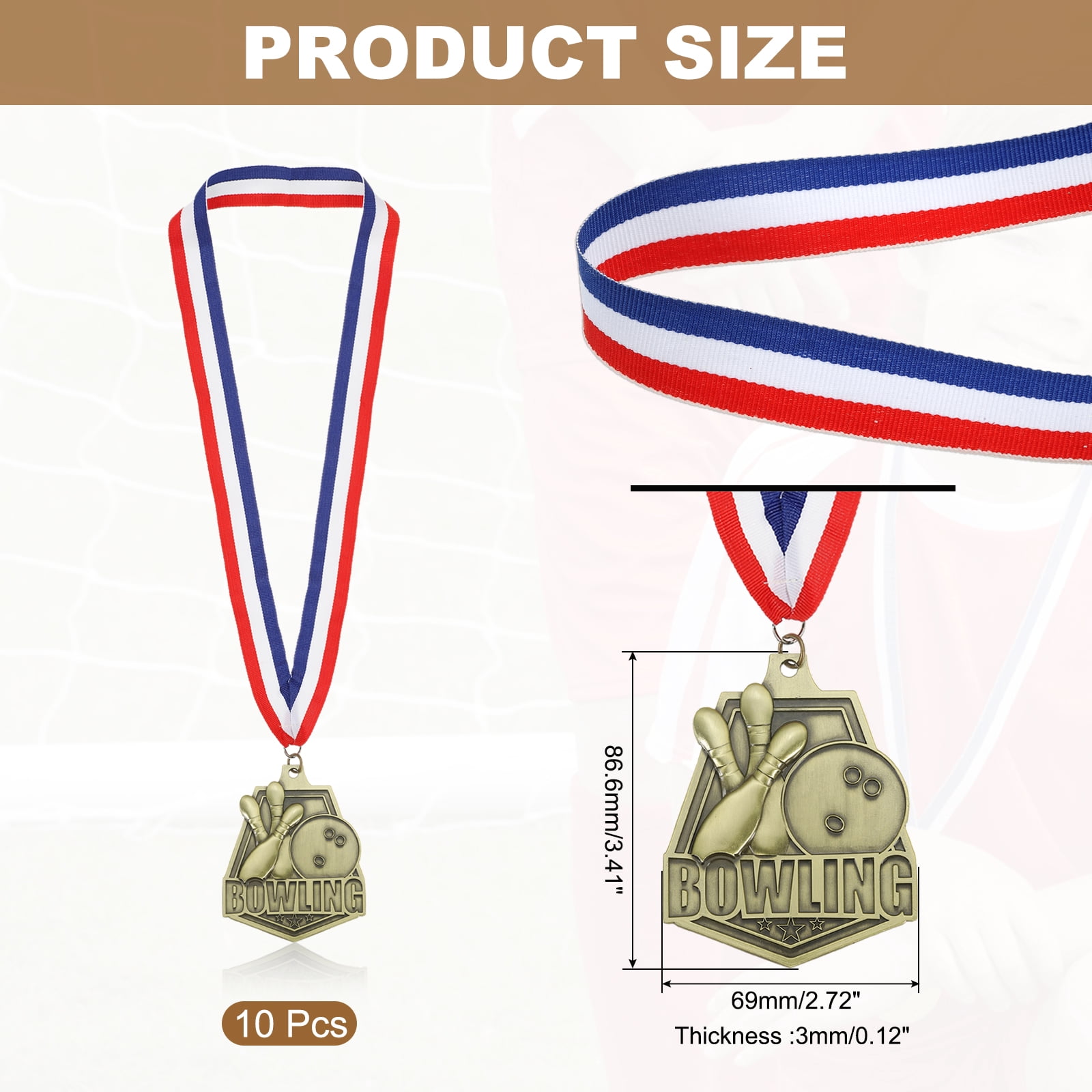 Uxcell Bowling Games Embossing Award Medals with Ribbons, Winner Medals Prizes for Competitions Sports Party Gold