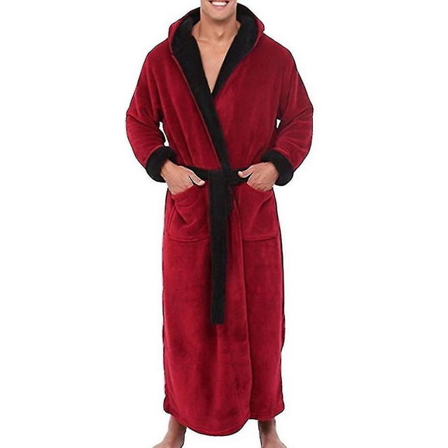 Mens Winter Warm Hooded Coat Bathrobe Towelling Long Dressing GownM