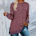 thumbnail image 2 of Yigetop Long Sleeve Shirts for Women Women's Clothing Long Sleeve Round Neck Split Top Loose Casual Pullover Top Shirt Womens Long Sleeve Tops Casual J M, 2 of 7
