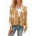 thumbnail image 2 of Women'S Ribbed Knit Cardigan, Pretty Daisy Button-Down Jacquard Knit Sweater Coat Camel S, 2 of 10
