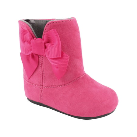 Wee Kids Girls Suede Boots with Bow (Infant Toddler Pre-walkers / Walking Shoes) Fuchsia Pink Size 5 (Dress (Best Make Of Walking Boots)