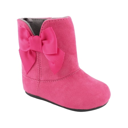 Wee Kids Girls Suede Boots with Bow (Infant Toddler Pre-walkers / Walking Shoes) Fuchsia Pink Size 5 (Dress (Best Walking Boots For Iceland)