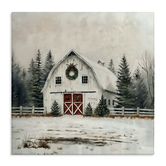 Stupell Industries White Christmas Barn with Wreat Canvas Wall Art, design by Creative Studio, 36 x 36