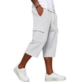 thumbnail image 4 of Nestiefly Mens Shorts Cargo Relaxed Fit Waffle Below Knee Drawstring Capri Pants Elastic Waist Work Baggy Summer Lounge Wear White L, 4 of 7