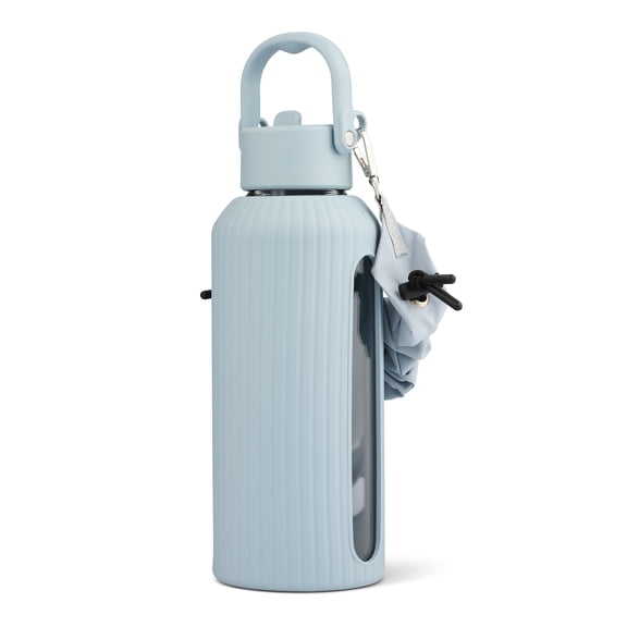 Mary Lawless Lee x TAL 32oz Glass Vista Water Bottle with Ribbed Sleeve and Strap, Blue