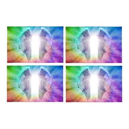 

MKHERT Angel Wings On Rainbow Spiral Placemats Table Mats for Dining Room Kitchen Table Decoration 12x18 inch Set of 4