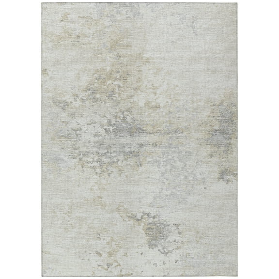 Addison Rugs Indoor/ Outdoor Accord Modern Abstract Polyester Washable Rug New 9' x 12' - Ivory Silver Gold