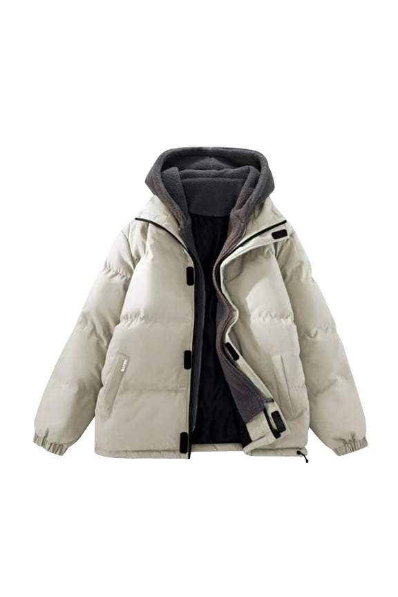Men's Hooded Padded Coat Winter Cotton Fleece Lined Windproof Thermal Insulated Jacket Warm Outdoor Sport Hoodie Khaki