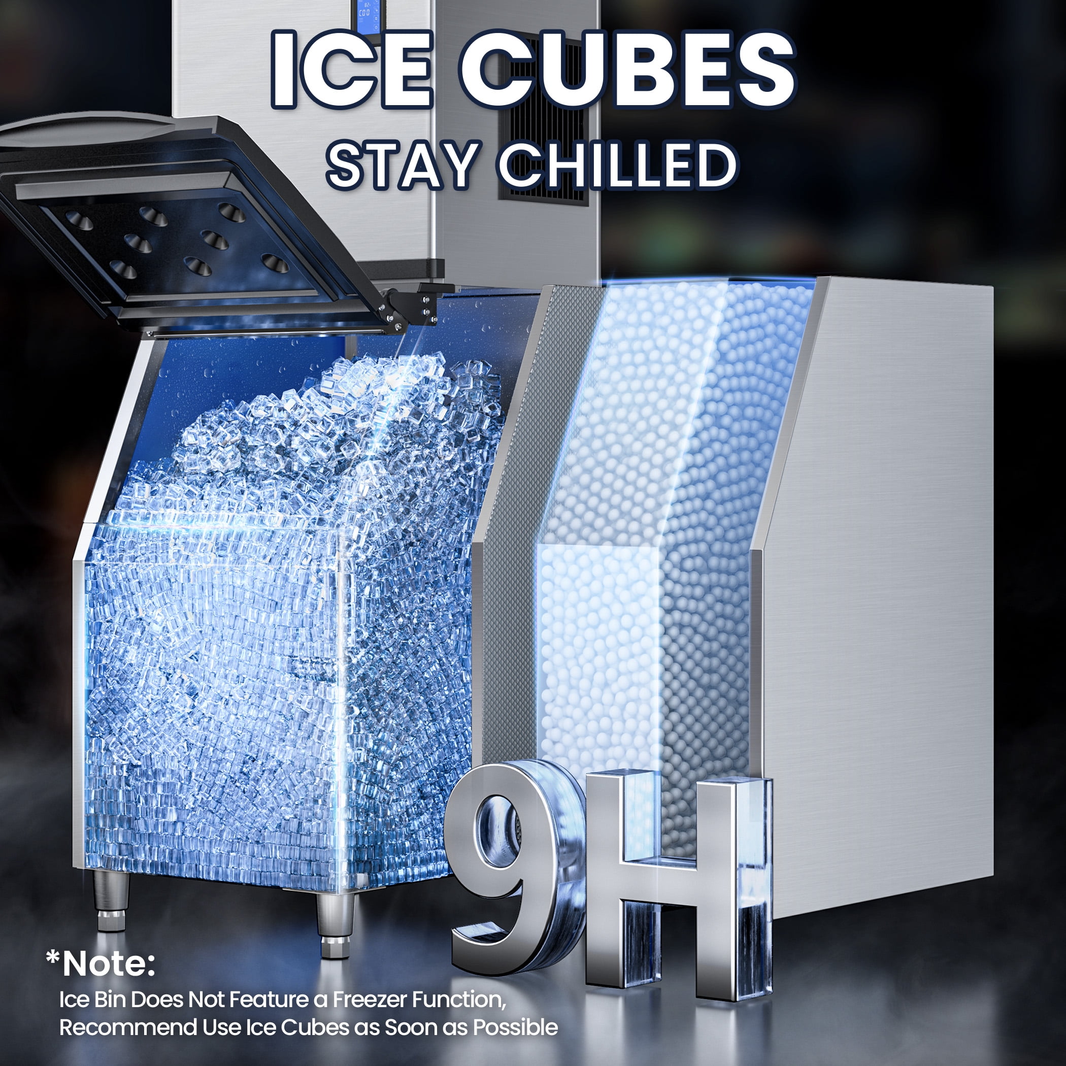 Coolake 22" 450lbs Commercial Cube Ice Maker, 360lbs Storage, Stainless Steel, Antiscaling Filter