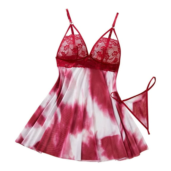 Kaemgyyd 2 PCS Sleep Dress for Women Fashion V Neck Padded Nightgown Adjustable Spaghetti Strap Flowy A-Line Sleepwear Panty Set