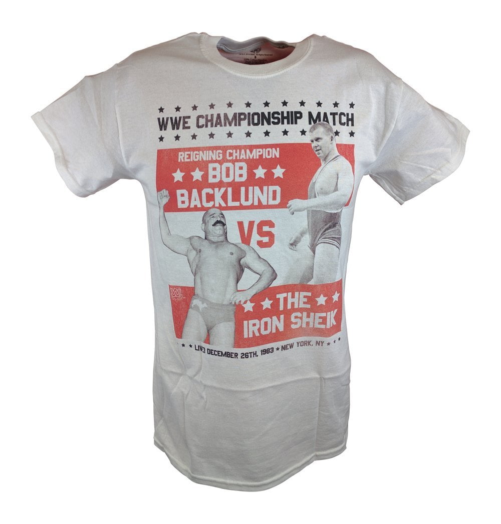 Bob Backlund vs Iron Sheik WWE Championship Mens White Tshirt M