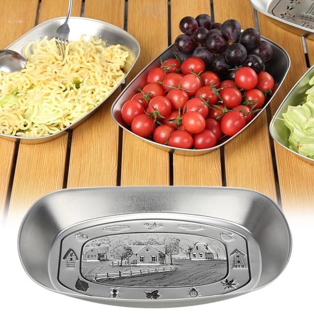 RKSTN Dining Plate Outdoor Vintage Dining Tinplate Fruit Tray Camping Tableware Snack Cake Barbecue Tableware Embossed Tinplate Kitchen Gadgets